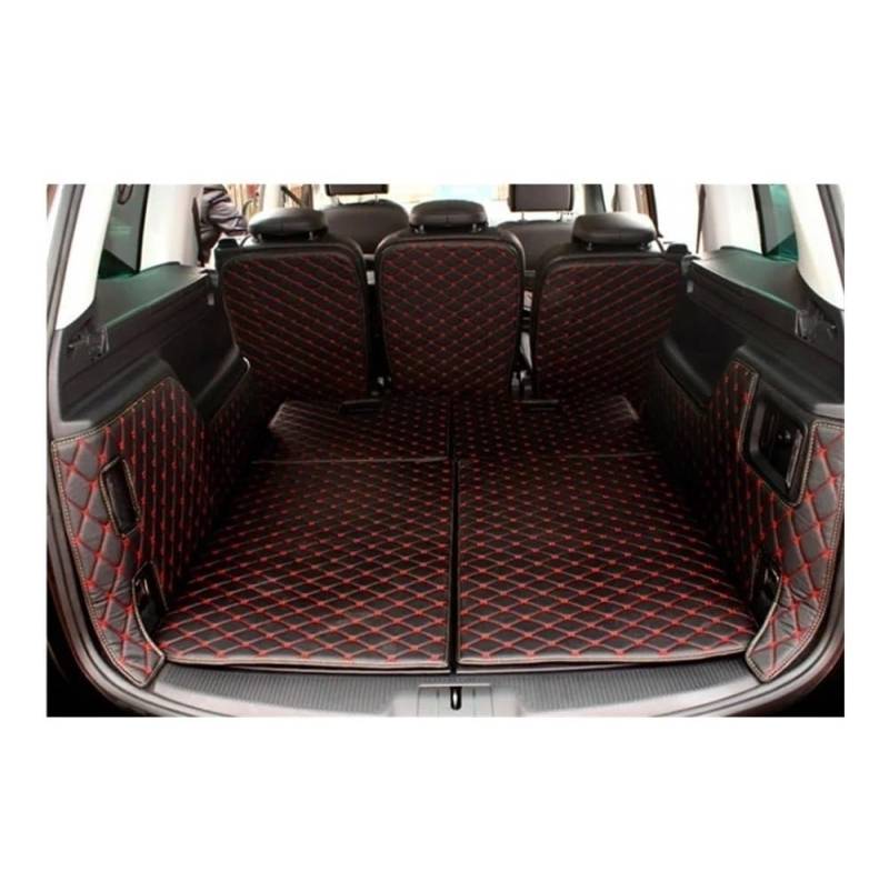 Kompatibel mit VW für Sharan 7 Sitze 2011–2022 spezielle Kofferraummatten wasserdichte Cargo-Liner Kofferraumteppiche(Black with red) von Siuku