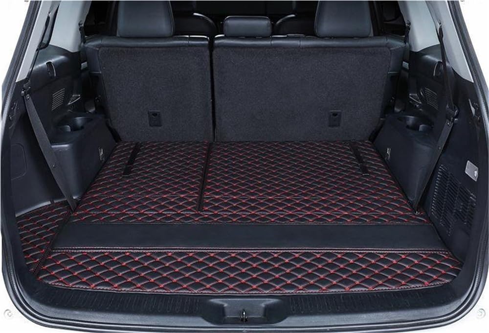 Siuku Kompatibel Mit Toyota Für Highlander 2022 7-Sitzer-Kofferraumabdeckungen Autozubehör Teppiche wasserdichte Schutzpolster Matten(Black Red) von Siuku