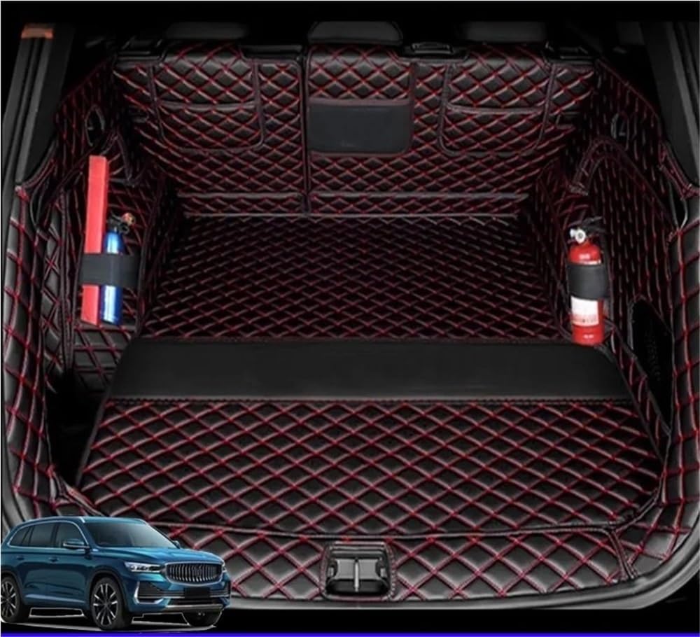 Siuku Kompatibel mit Geely für Monjaro L 2022 2023 2024 PU-Kofferraummatten Cargo-Liner-Boot-Teppiche Vollständige Abdeckung(Red- Right no Speaker) von Siuku