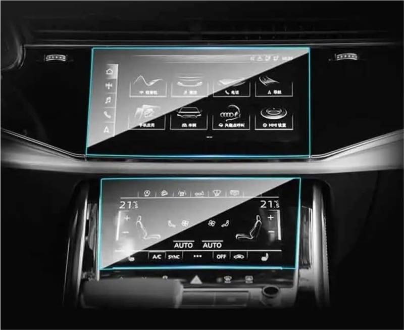 Siuku Kompatibel mit Q8 Q7 2020 2021 Radio GPS LCD-Bildschirmschutz Autonavigation Gehärtetes Glas Oberer und unterer Bildschirmschutzfilm Navigationsschutzfolie von Siuku