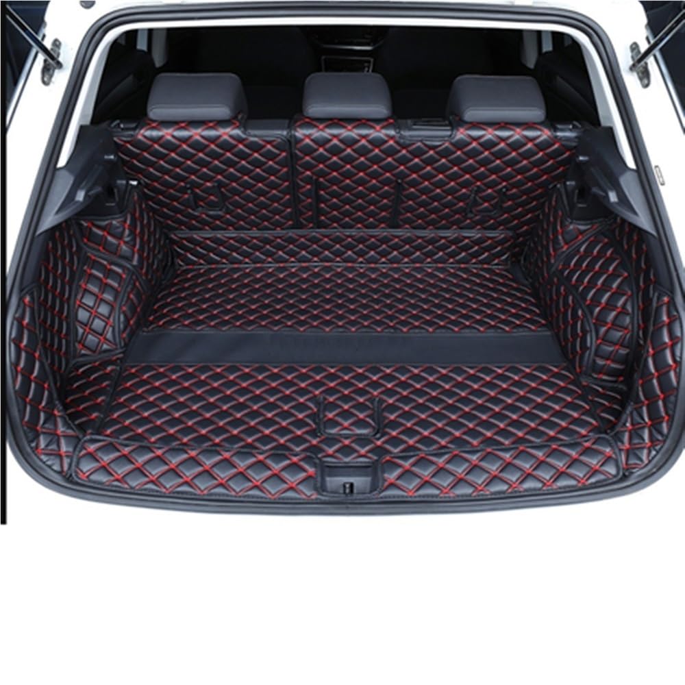 Siuku Kompatibel mit VW für T-ROC für TROC 2019 2020 2021 Kofferraummatten PU Cargo Liner Kofferraumteppiche Innenabdeckung(Black red 6 pcs) von Siuku