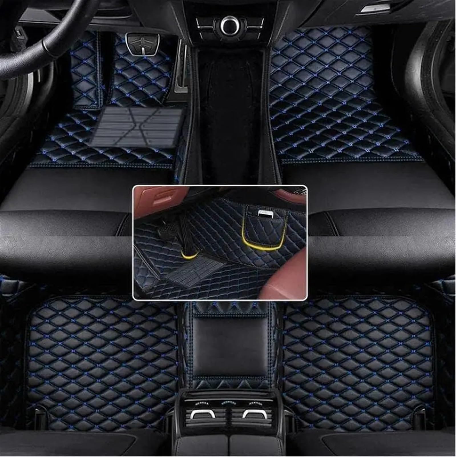 car Fußmatten Kompatibel Mit Ford Für Focus 2 MK2 2007 2008 2009 Benutzerdefinierte PU-Auto-Bodenmatte Für Schutz des Fahrzeugteppichs Innenfußpolster(Black Blue) von Siuku