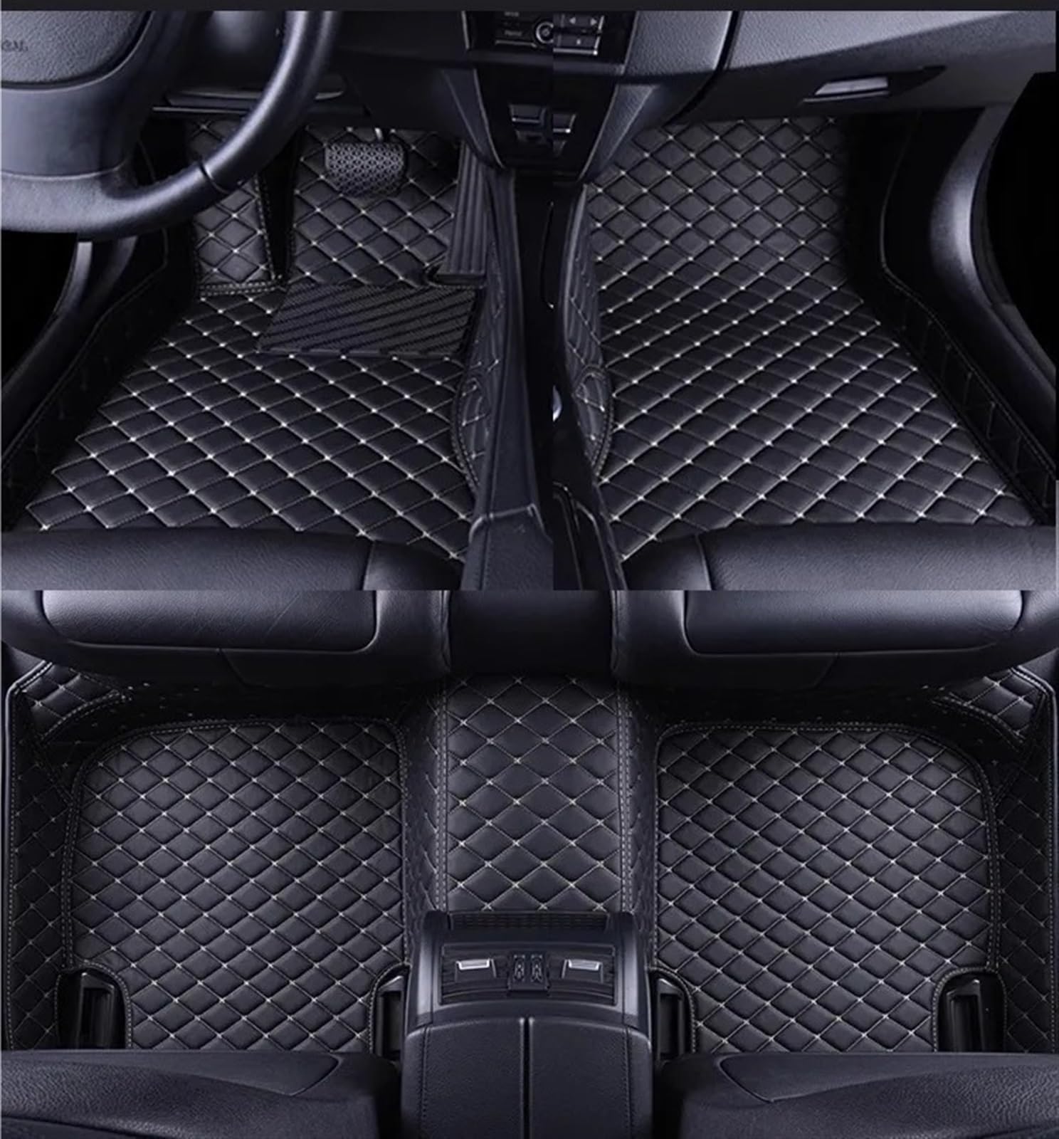 car Fußmatten Kompatibel mit Hyundai für Tucson 2004-2012 2013 2014 Benutzerdefinierte 3D-Auto-Fußmatten PU-Innenausstattung(Black White 5 Seat) von Siuku