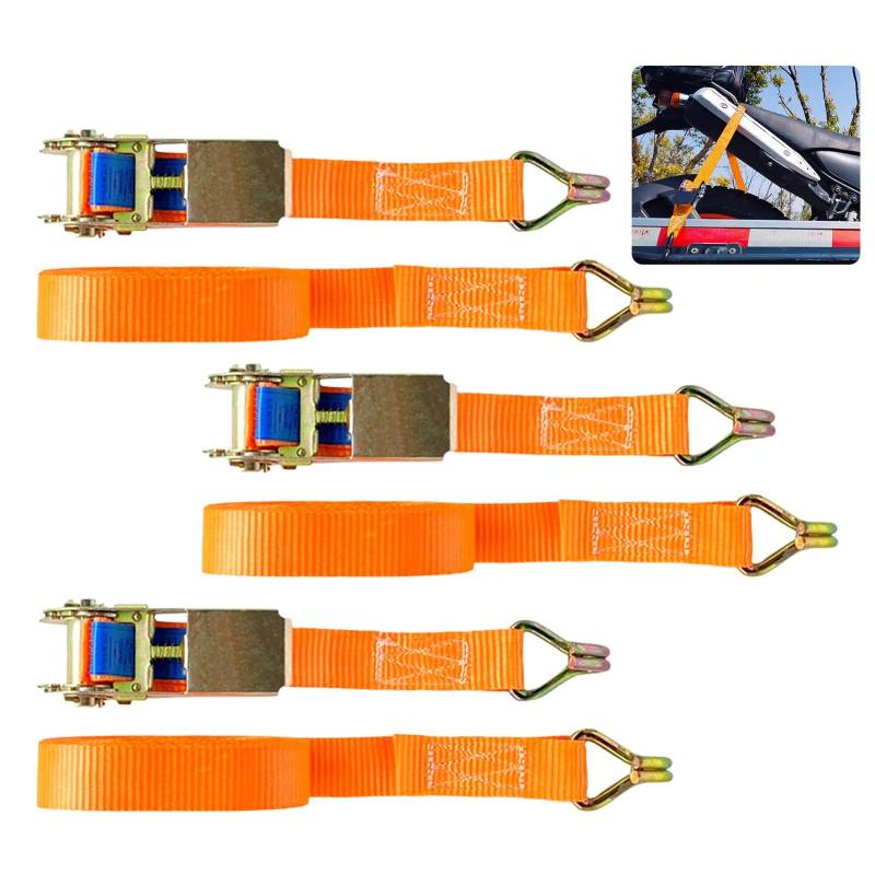 Spanngurte mit Haken,3 Stück 1200kg 6m Spanngurte mit Ratsche und Haken,Retractable Ratchet Straps,orange 1200daN 1.2t 25mm von Sivono