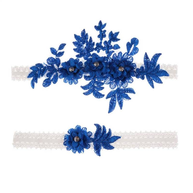 2 stücke Hochzeit Strumpfband Blume Spitze Strass elastische brautstrumpfbänder für Brautjungfer Hochzeit zugunsten Dekoration blau von Sixfox