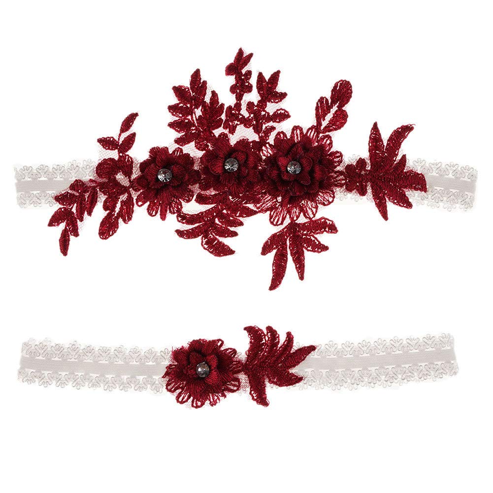 2 stücke Hochzeit Strumpfband Blume Spitze Strass elastische brautstrumpfbänder für Brautjungfer Hochzeit zugunsten Dekoration rot von Sixfox