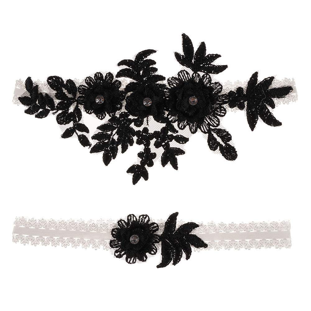 2 stücke Hochzeit Strumpfband Blume Spitze Strass elastische brautstrumpfbänder für Brautjungfer Hochzeit zugunsten Dekoration schwarz von Sixfox