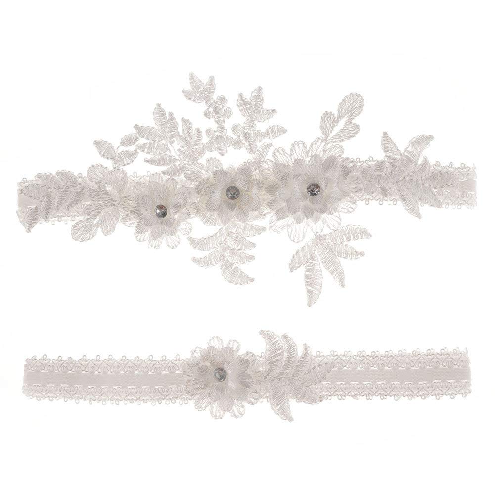 2 stücke Hochzeit Strumpfband Blume Spitze Strass elastische brautstrumpfbänder für Brautjungfer Hochzeit zugunsten Dekoration weiß von Sixfox