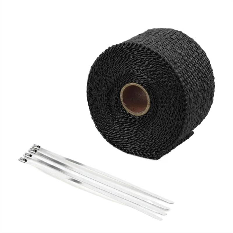 Auspuffbandage für Motorradauspuffrohre, Thermo-Isolierband für Auspuffrohr 25 mm x 15 m Band für Hitzeschild aus Fiberglas für Motorrad (Farbe: Black-25 mm x 10 m) von Skday