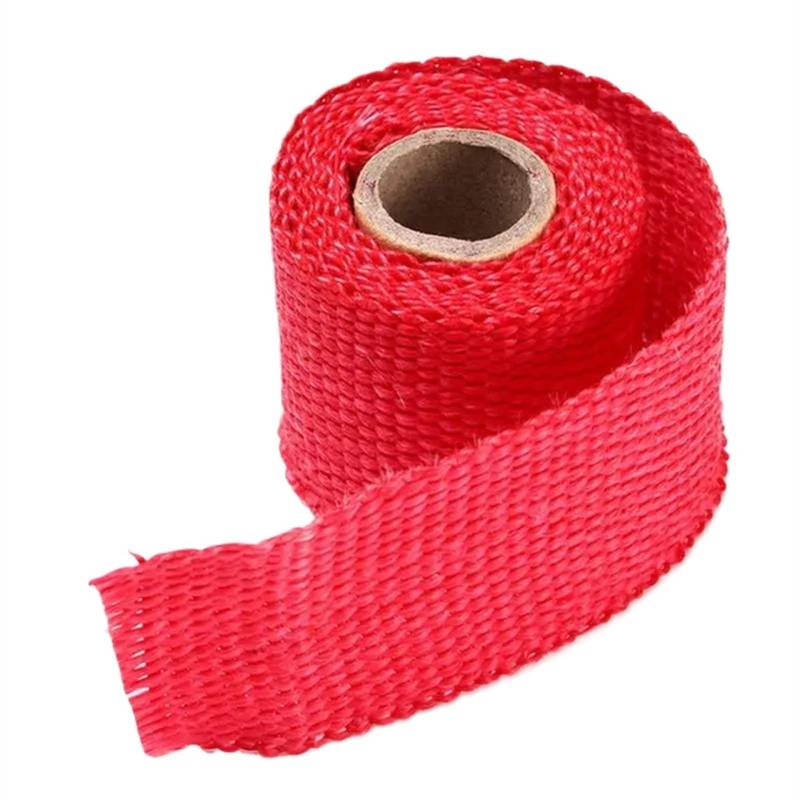 Motorradauspuff-Verband 1,5 m Thermorolle aus Glasfaser, Thermoband für Motorradauspuff, Schlauchaufwicklung, mit Edelstahlschellen (Farbe: Rot) von Skday