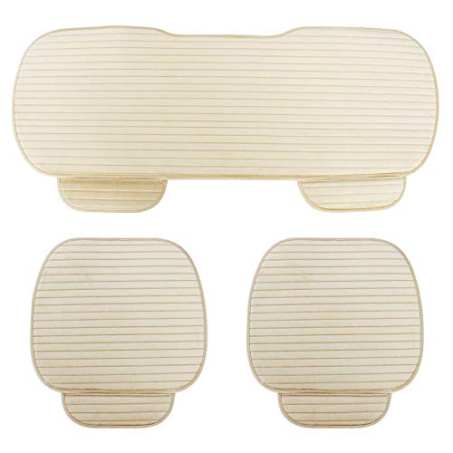 AutositzbezüGe Pu Leder,Auto-Sitzbezug Autositzabdeckung Vordere Heckflockentuch Kissen Nichtrutsche Autozubehör Sitzschutzmatte Pad Halten Sie im Winter warm(1 Set beige) von Skdvy