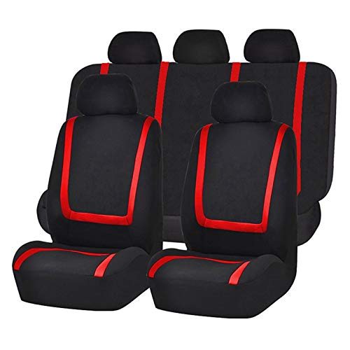 AutositzbezüGe Pu Leder,Auto-Sitzbezug Inneneinrichtungen 4 Teile / 9 stücke Stoff Auto Sitzbezug Universal Autozubehör Auto Sitzbezug Set for Autositzschutz(5seat red -C) von Skdvy