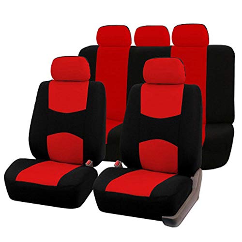 AutositzbezüGe Pu Leder,Auto-Sitzbezug Inneneinrichtungen 4 Teile / 9 stücke Stoff Auto Sitzbezug Universal Autozubehör Auto Sitzbezug Set for Autositzschutz(5seat red -E) von Skdvy