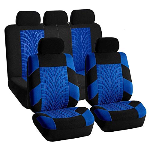 Skdvy AutositzbezüGe Pu Leder,Auto-Sitzbezug Autositz-Abdeckung Set Universal Persönlichkeit Reifenspur Spleißen Auto Styling Zubehör Innen 2/4 / 9PCS(9pcs Blue) von Skdvy