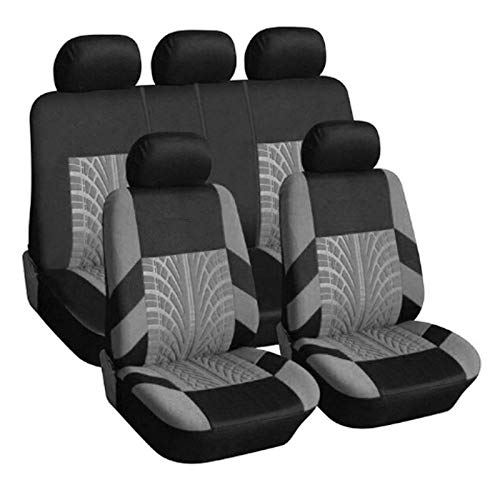 Skdvy AutositzbezüGe Pu Leder,Auto-Sitzbezug Autositz-Abdeckung Set Universal Persönlichkeit Reifenspur Spleißen Auto Styling Zubehör Innen 2/4 / 9PCS(9pcs Grey) von Skdvy