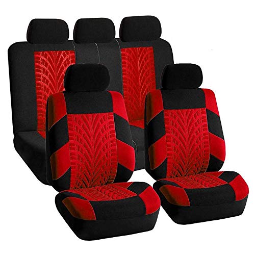 Skdvy AutositzbezüGe Pu Leder,Auto-Sitzbezug Autositz-Abdeckung Set Universal Persönlichkeit Reifenspur Spleißen Auto Styling Zubehör Innen 2/4 / 9PCS(9pcs Red) von Skdvy