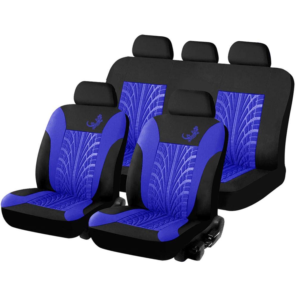 Skdvy AutositzbezüGe Pu Leder,Auto-Sitzbezug Autositzbezüge Set Universal Fit am meisten mit Reifenspur Detail Styling Rosa Protector Vier Jahreszeiten(9pcs Blue) von Skdvy