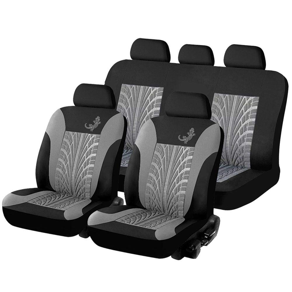 Skdvy AutositzbezüGe Pu Leder,Auto-Sitzbezug Autositzbezüge Set Universal Fit am meisten mit Reifenspur Detail Styling Rosa Protector Vier Jahreszeiten(9pcs Gray) von Skdvy