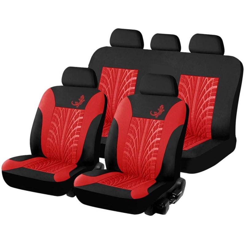 Skdvy AutositzbezüGe Pu Leder,Auto-Sitzbezug Autositzbezüge Set Universal Fit am meisten mit Reifenspur Detail Styling Rosa Protector Vier Jahreszeiten(9pcs Red) von Skdvy