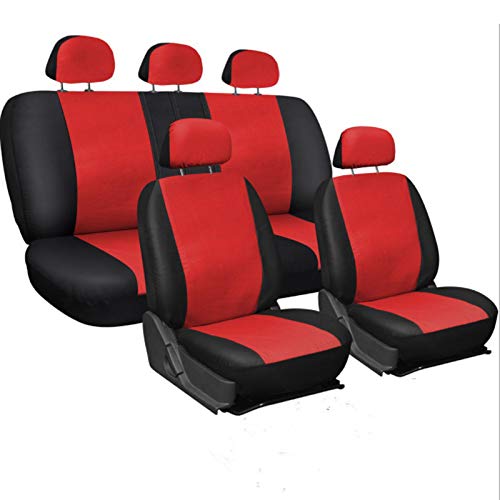 Skdvy AutositzbezüGe Pu Leder,Auto-Sitzbezug Universal-Autositz-Abdeckung Protector PU. Lederfront- und Rücksitz-Rückenkissen Pad Mat Rückenlehne for Auto-Innenwagen SUV Limousine(Red) von Skdvy