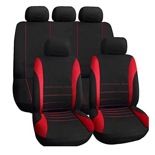 Skdvy AutositzbezüGe Pu Leder,Auto-Sitzbezug Universal Autositzabdeckungen Auto Protect Covers Automotive Sitzbezüge for Kalina Grantar Lada Priora Renault Logan(Red) von Skdvy