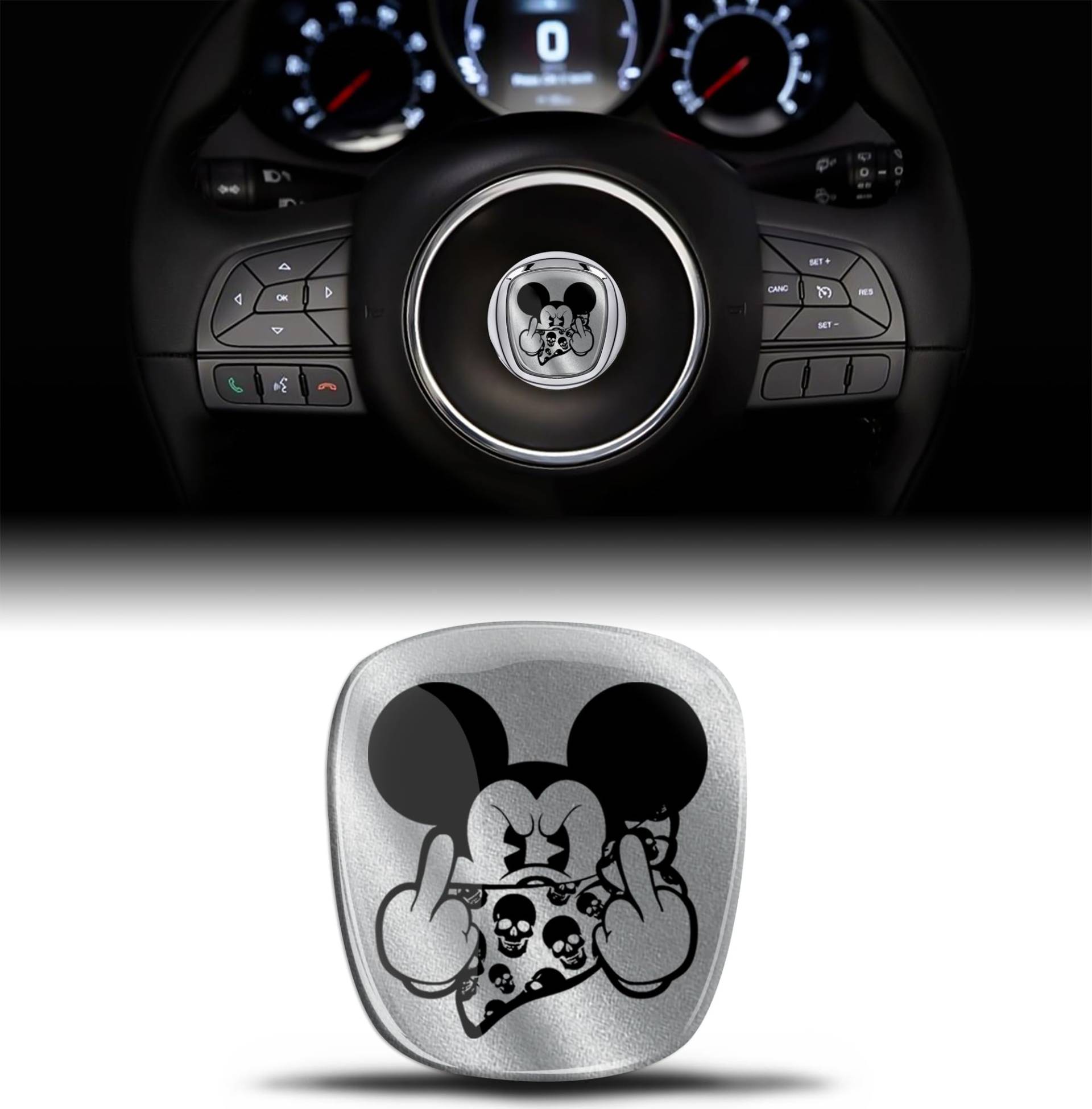 3D-Silikon-Aufkleber Kompatibel mit FIAT 500 Emblem Lenkrad Badge Zubehör Teile Abziehbilder Lenkrad Dekoration VF 7 von Skino
