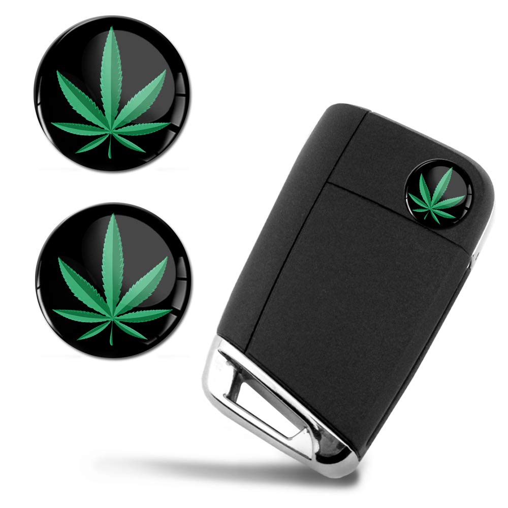 SkinoEu® 2 x Ø14mm Marijuana Marihuana Hemp Cannabis Schlüssel Emblem Aufkleber Stickers Für Fernbedienung Auto Moto Logo Key Badge Tuning KSK 18 von SkinoEu