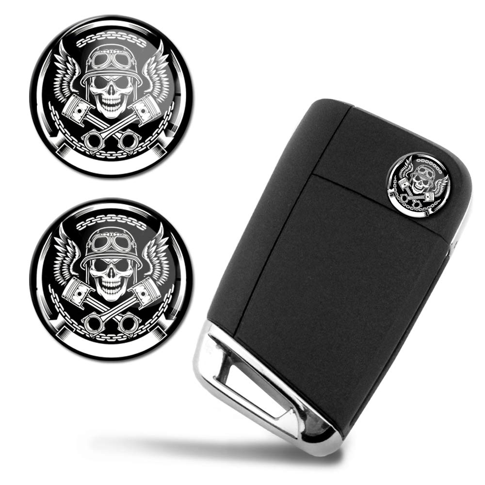 SkinoEu® 2 x Ø14mm Schädel Totenkopf Schlüssel Emblem Aufkleber Stickers Für Fernbedienung Auto Moto Logo Key Badge Tuning KS 144 von SkinoEu