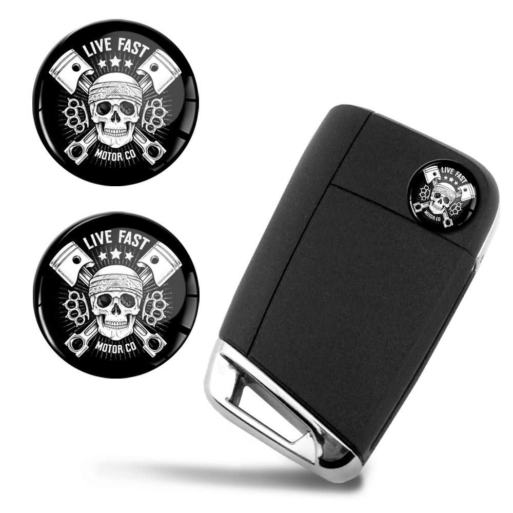 SkinoEu® 2 x Ø14mm Schädel Totenkopf Schlüssel Emblem Aufkleber Stickers Für Fernbedienung Auto Moto Live Fast Logo Key Badge Tuning KSK 15 von SkinoEu