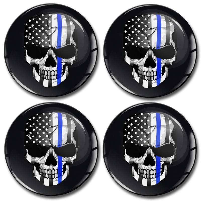 SkinoEu Aufkleber Autoaufkleber für Radkappen Nabenkappen Nabendeckel Radnabendeckel Rad-Aufkleber 55mm Schädel Totenkopf USA Flagge Blaue Linie A 9955 von SkinoEu