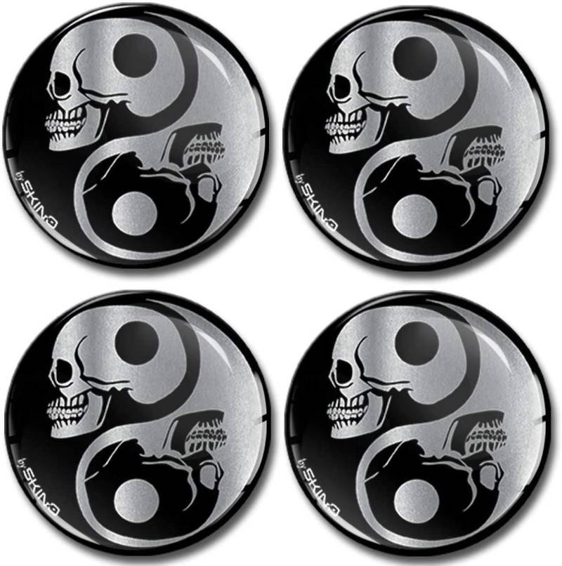 SkinoEu Aufkleber Autoaufkleber für Radkappen Nabenkappen Nabendeckel Radnabendeckel Rad-Aufkleber 55mm Yin Yang Schädel Totenkopf Silber A 8255 von SkinoEu