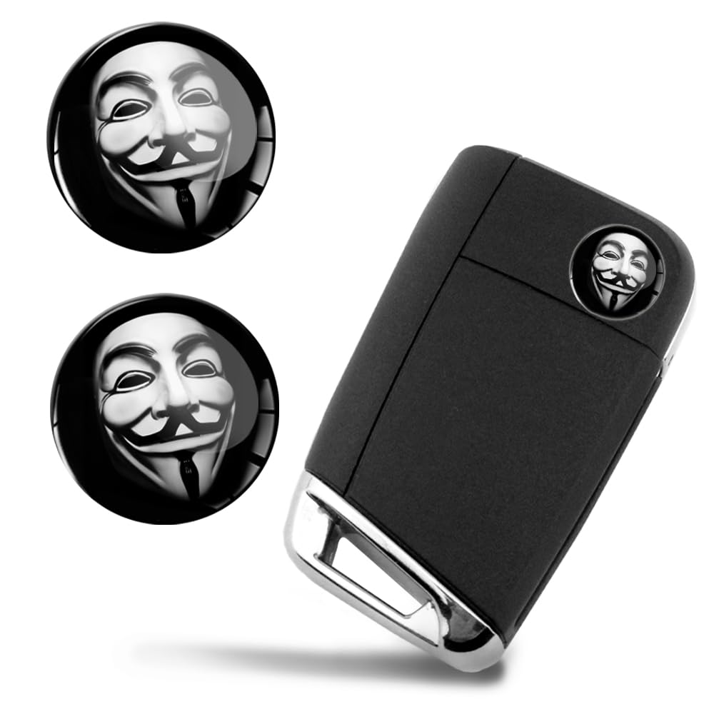 SkinoEu 2 x Ø14mm Aufkleber Anonymous Maske Schlüssel Emblem Stickers Für Fernbedienung Auto Moto Logo Key Badge Tuning KS 151 von Skino