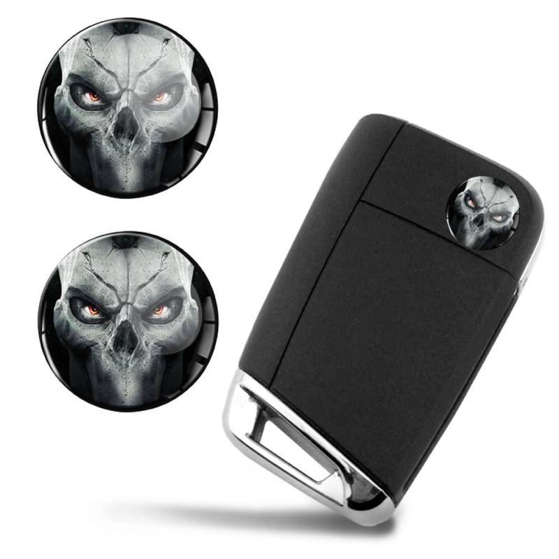 SkinoEu 2 x Ø14mm Aufkleber Totenkopf Schädel Schlüssel Emblem Skull Stickers Für Fernbedienung Auto Moto Logo Key Badge Tuning KS 160 von SkinoEu