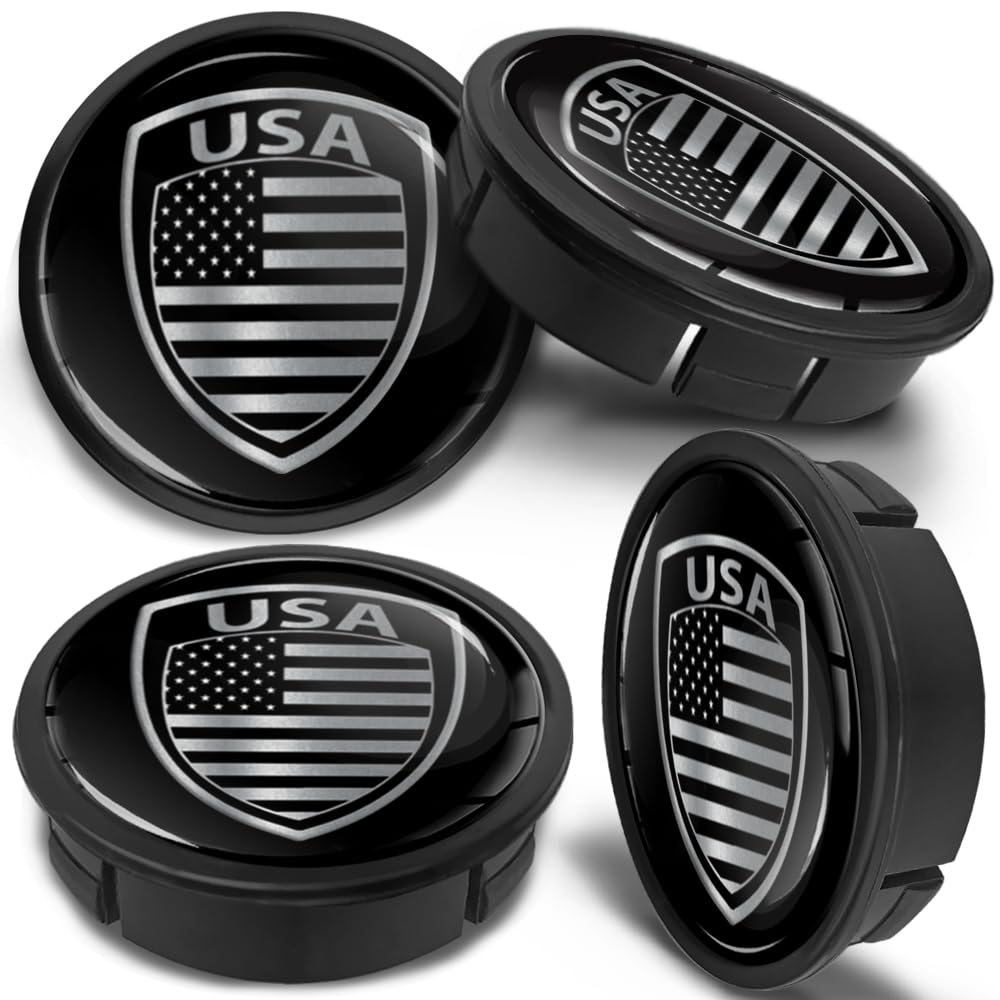 SkinoEu 4 x 60mm Universal Schwarz Schädel Alufelgen Nabenkappen Felgen Kappen Felgendeckel Radkappen Radnabendeckel Nabendeckel Felgenkappen USA Flagge CX 2 von SkinoEu