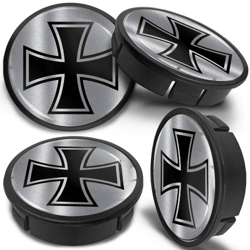 SkinoEu 4 x 60mm Universal Schwarz Silber Alufelgen Nabenkappen Felgen Kappen Felgendeckel Radkappen Radnabendeckel Nabendeckel Felgenkappen CXZ 9 von SkinoEu