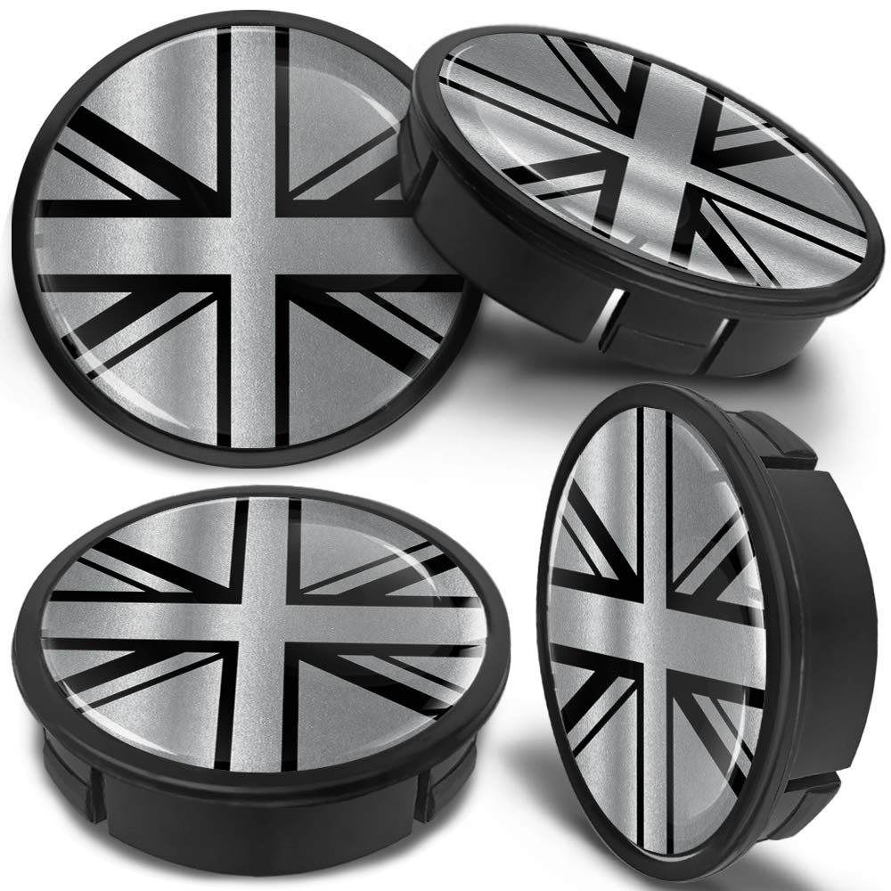 SkinoEu 4 x 60mm Universal Schwarz Silber UK Union Jack Flagge Fahne Alufelgen Nabenkappen Felgen Kappen Felgendeckel Radkappen Radnabendeckel Nabendeckel Felgenkappen CX 30 von Skino