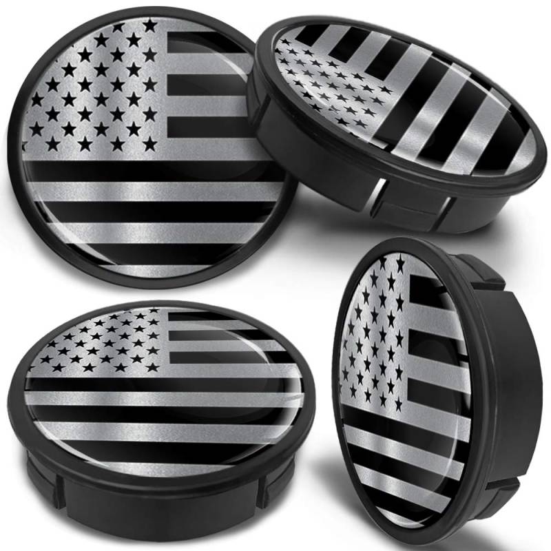 SkinoEu 4 x 60mm Universal Schwarz Silber USA Flagge Fahne Alufelgen Nabenkappen Felgen Kappen Felgendeckel Radkappen Radnabendeckel Nabendeckel Felgenkappen CX 16 von SkinoEu