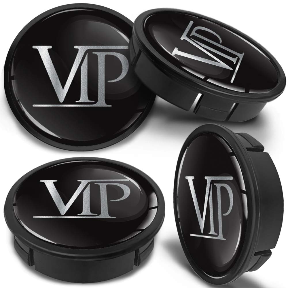 SkinoEu 4 x 60mm Universal Schwarz Silber VIP Alufelgen Nabenkappen Felgen Kappen Felgendeckel Radkappen Radnabendeckel Nabendeckel Felgenkappen CXZ 14 von SkinoEu