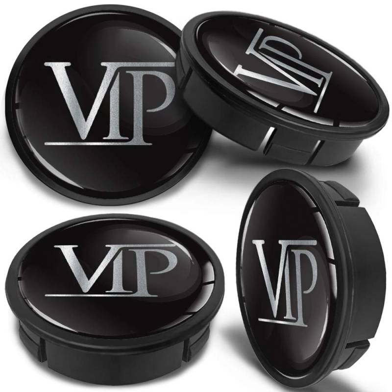 SkinoEu 4 x 60mm Universal Schwarz Silber VIP Alufelgen Nabenkappen Felgen Kappen Felgendeckel Radkappen Radnabendeckel Nabendeckel Felgenkappen CX 19 von SkinoEu