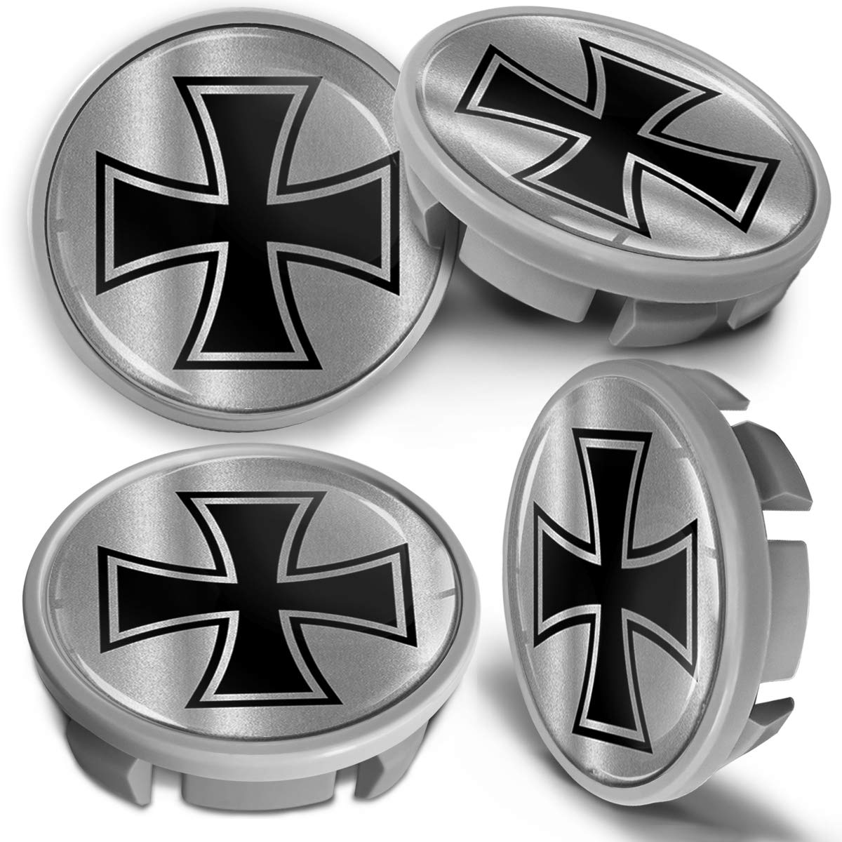 SkinoEu Kompatibel für Nabendeckel VW 65mm Radnabenabdeckung für Alufelgen Felgendeckel Nabenkappe Radkappen Silber Kreuz CVS 15 von Skino