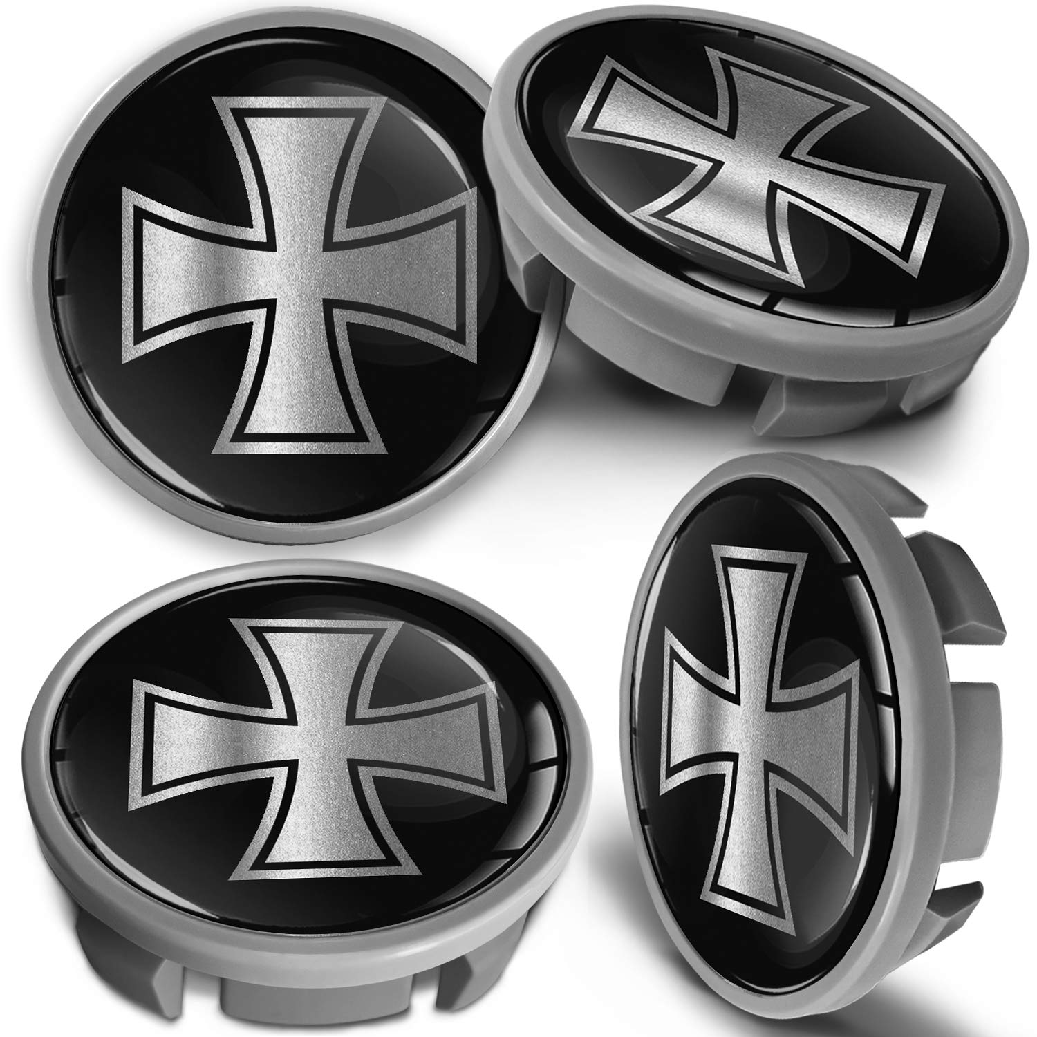 SkinoEu Kompatibel für Nabendeckel VW 65mm Radnabenabdeckung für Alufelgen Felgendeckel Nabenkappe Radkappen Schwarz Silber CVS 4 von Skino