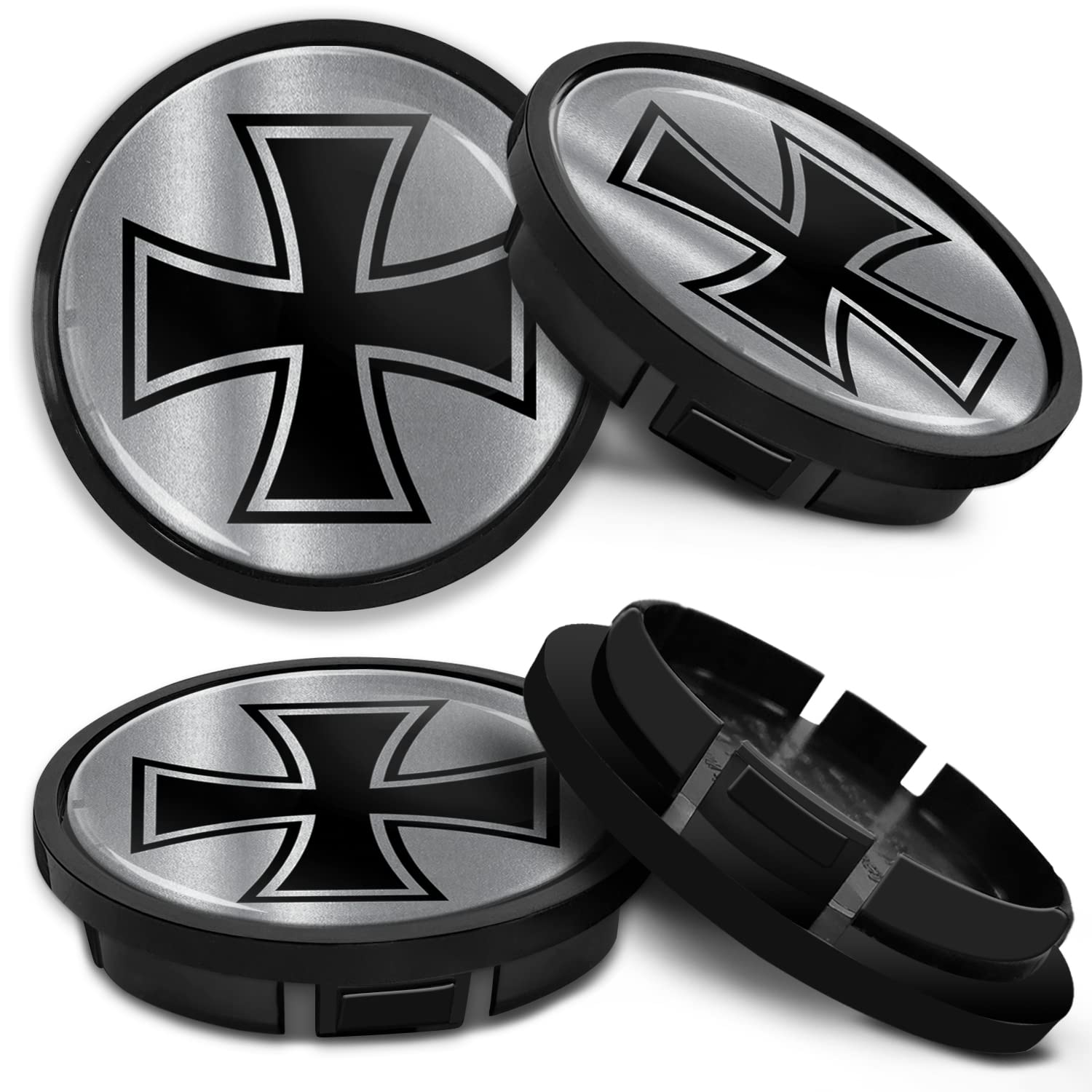 SkinoEu Kompatibel für Nabendeckel VW 66mm 5G0601171XQI Radnabenabdeckung für Alufelgen Felgendeckel Nabenkappe Radkappen Schwarz Silber CR 24 von Skino