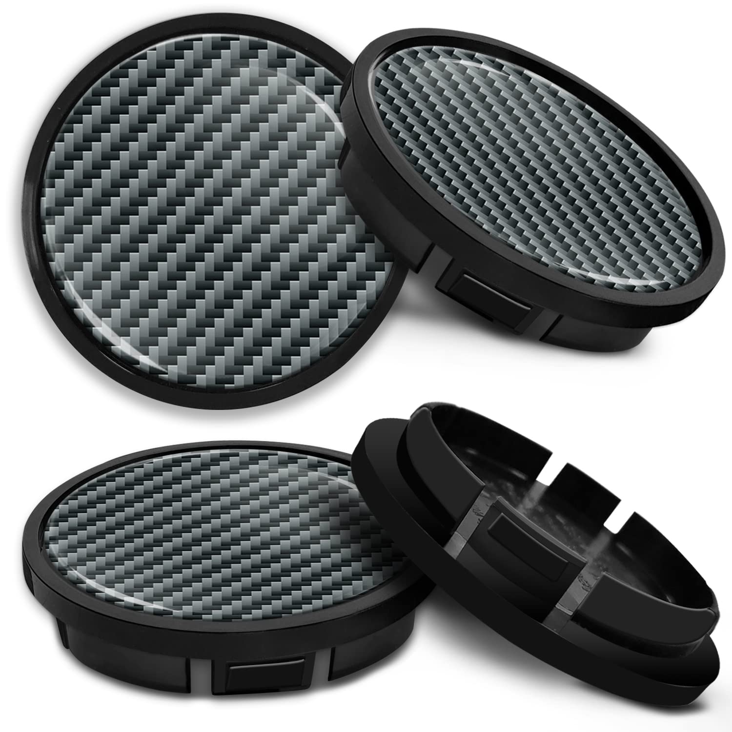 SkinoEu Kompatibel für Nabendeckel VW 66mm 5G0601171XQI Radnabenabdeckung für Alufelgen Felgendeckel Nabenkappe Radkappen Schwarz Kohlenstoff Carbon CR 12 von SkinoEu