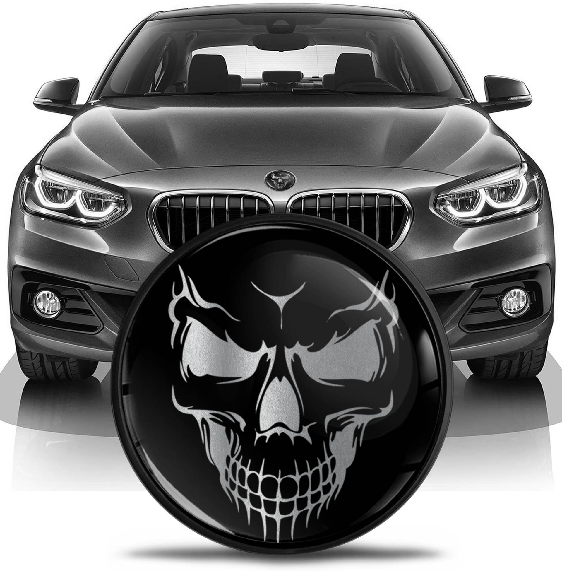 SkinoEu Tuning Emblem für Fronthaube und Kofferraum 82mm Kompatibel mit BMW Emblem 51147057794 Schädel Schwarz EN 15 von Skino