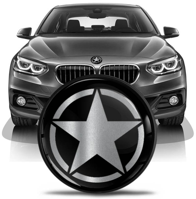 SkinoEu Tuning Emblem für Fronthaube und Kofferraum 82mm Kompatibel mit BMW Emblem 51147057794 Silver Star EN 32 von SkinoEu