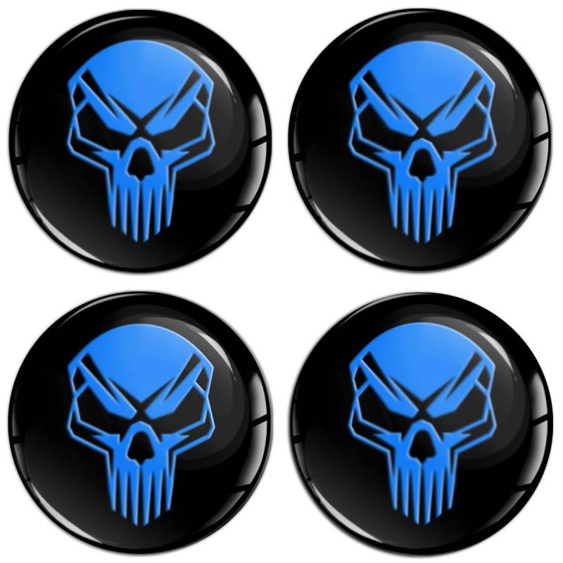 SkinoEu Set 4 x 65 mm Aufkleber für Radkappen Nabenkappen Nabendeckel Radnabendeckel Rad-Aufkleber Schwarz Blau Schädel Totenkopf A 365 von SkinoEu