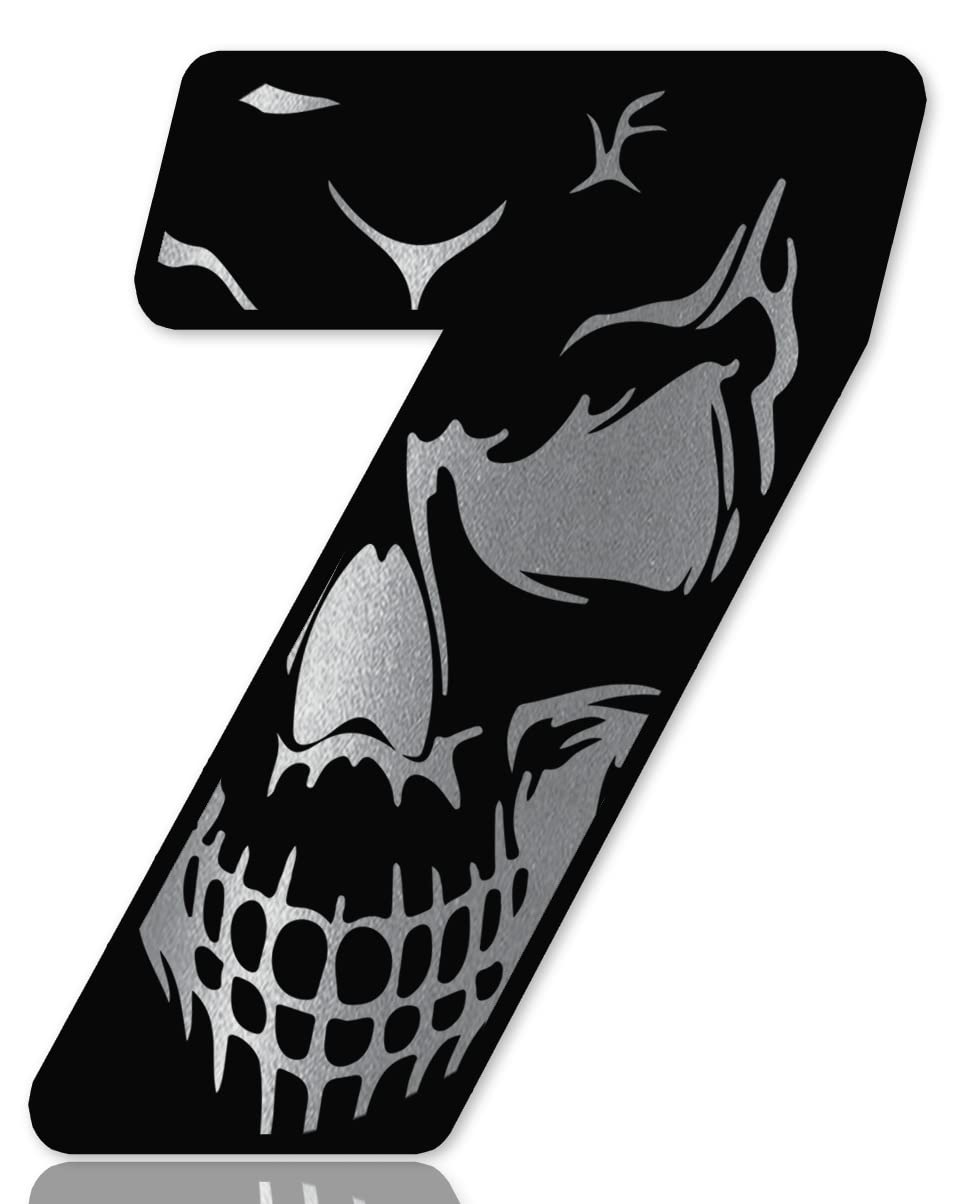 SkinoEu Startnummer Nummern Auto Moto Vinyl Aufkleber Schädel Totenkopf Schwarz Silber Sticker Motorrad Motocross Motorsport Racing Nummer Tuning 7 N 257 von SkinoEu