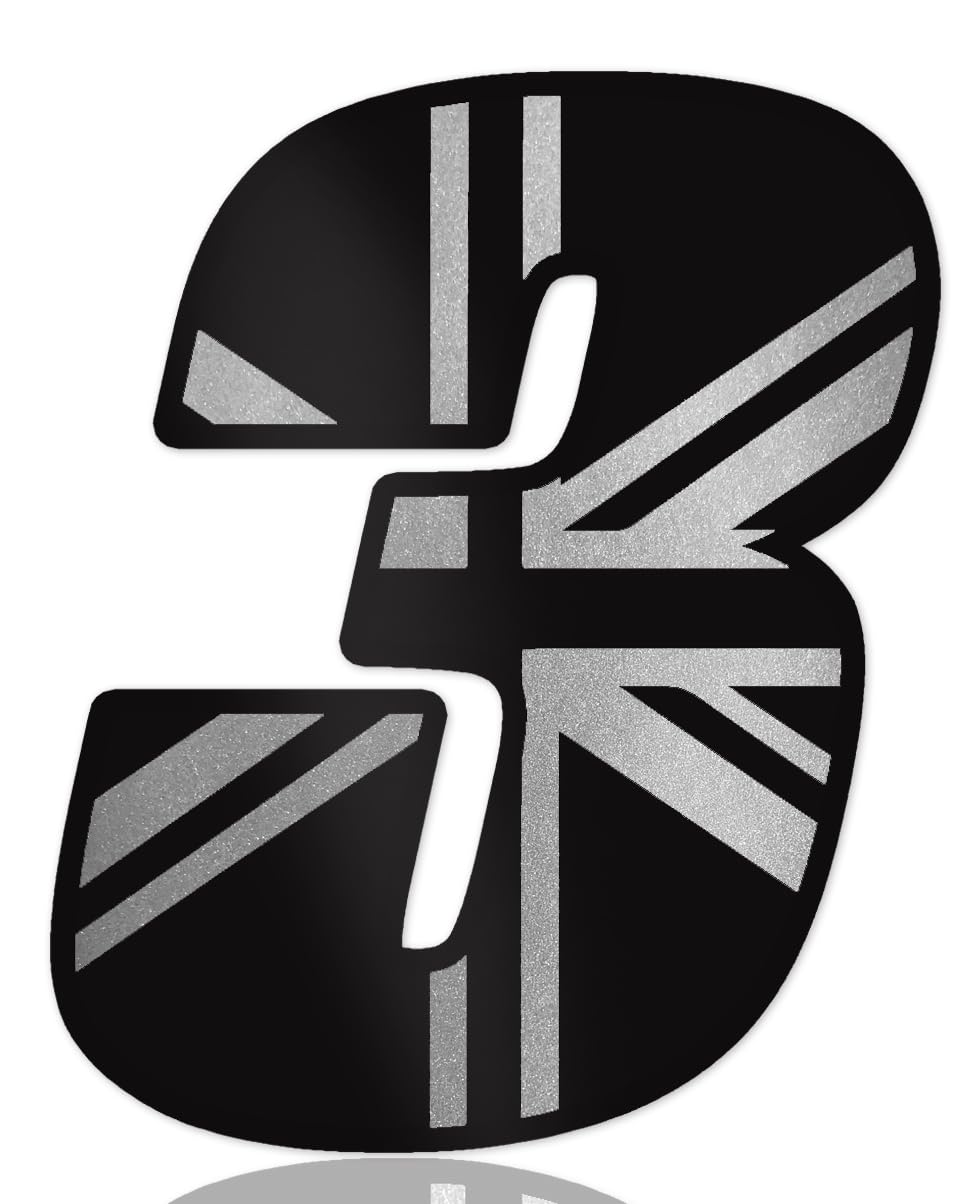 SkinoEu Startnummer Nummern Auto Moto Vinyl Aufkleber United Kingdom UK Flagge Schwarz Silber Sticker Motorrad Motocross Motorsport Racing Nummer Tuning 3 N 333 von SkinoEu