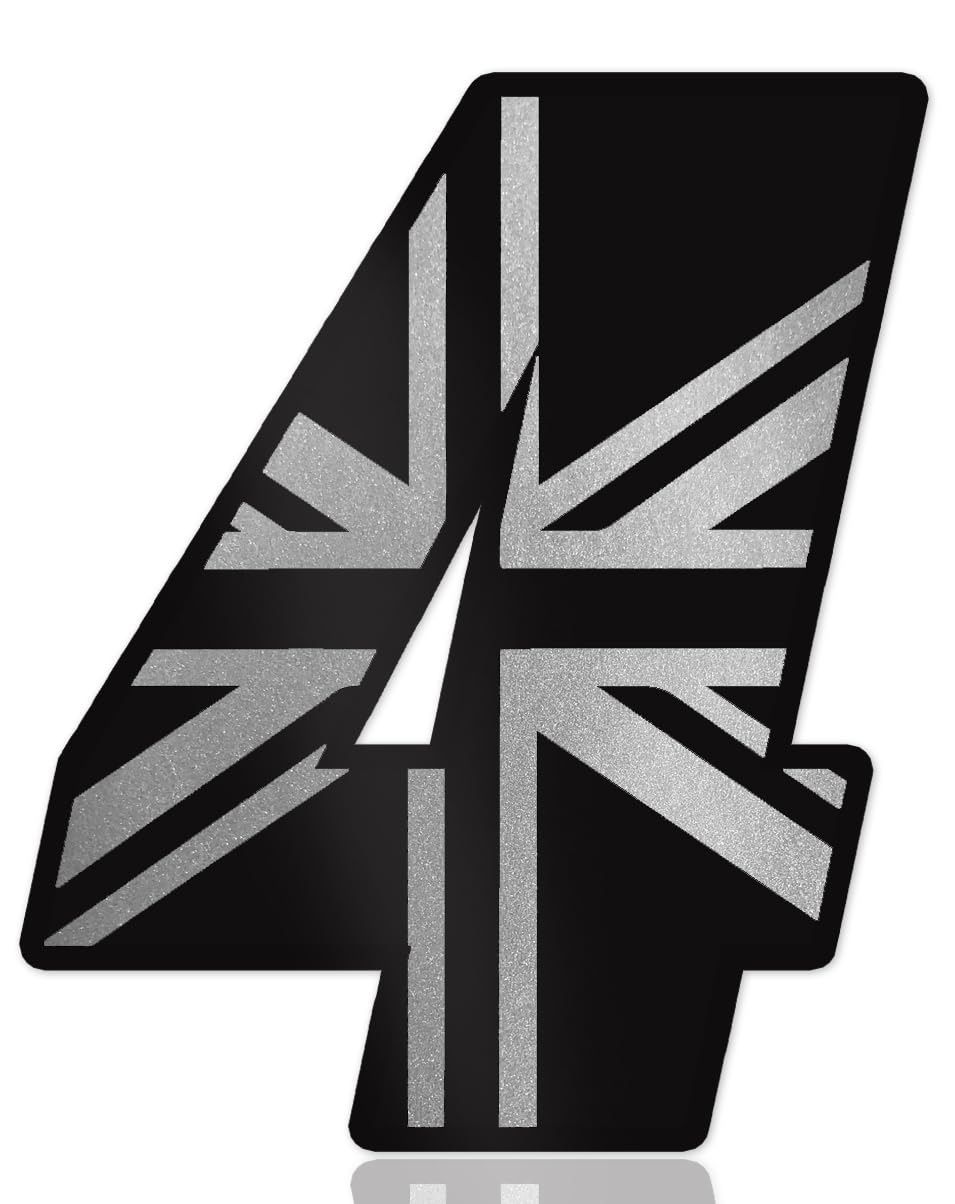 SkinoEu Startnummer Nummern Auto Moto Vinyl Aufkleber United Kingdom UK Flagge Schwarz Silber Sticker Motorrad Motocross Motorsport Racing Nummer Tuning 4 N 334 von SkinoEu