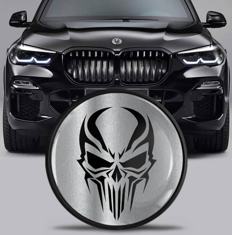 SkinoEu Tuning Emblem für Fronthaube und Kofferraum 82 mm Kompatibel mit BMW Emblem 51767288752 Schädel Totenkopf Schwarz Silber EX 12 von SkinoEu